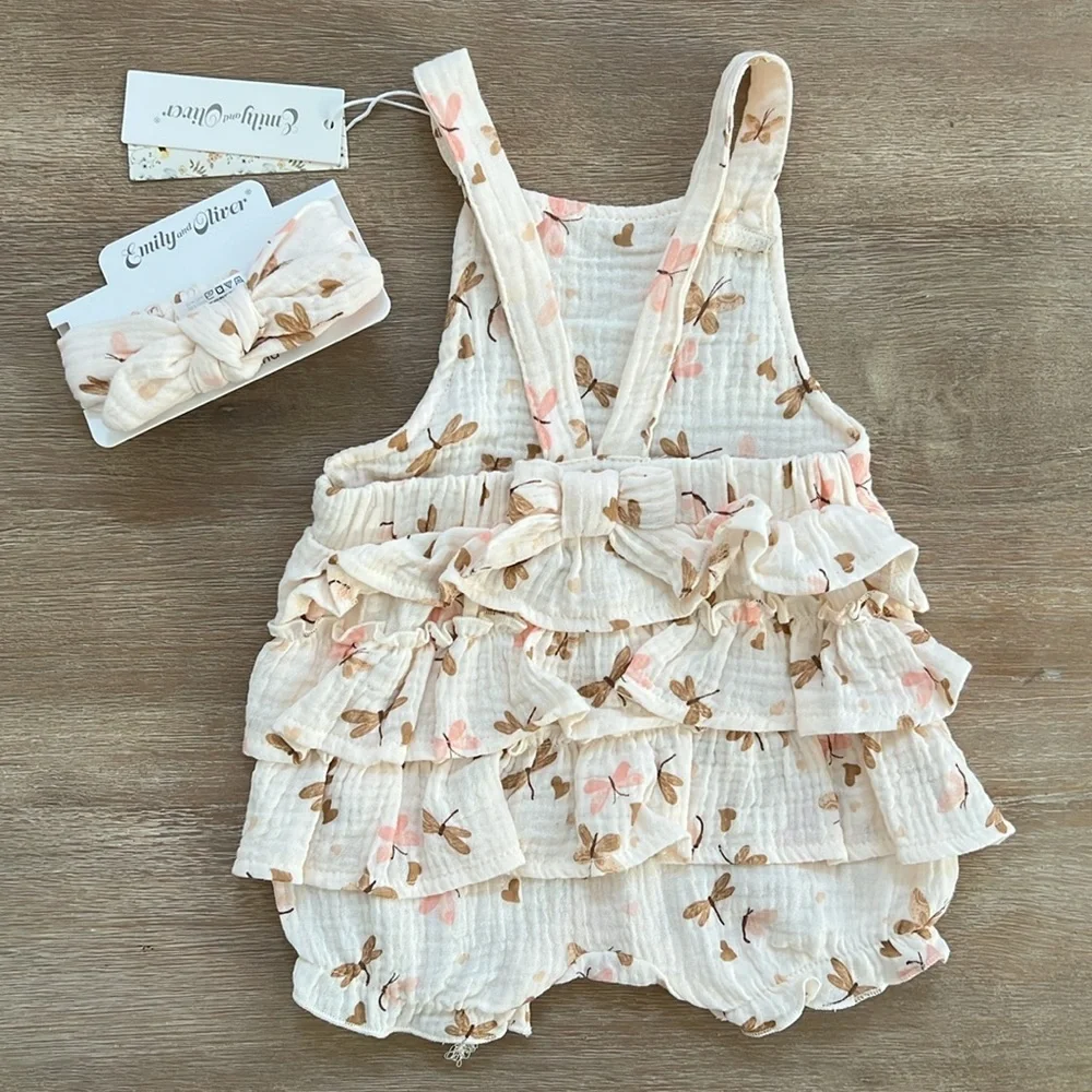 Emily and Oliver Butterfly Ruffle Bubble Romper Headband 12 18 months